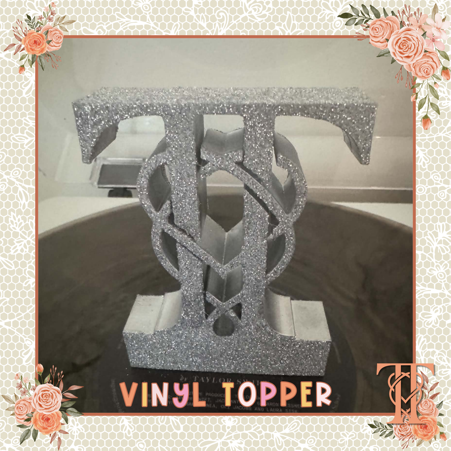 JUST&T MARRIED - Vinyl Topper/Shelf Trinket (hand-glittered)