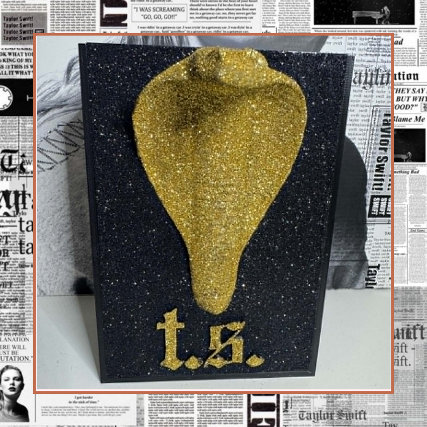 Iconic Moments - reputation gold body suit mini guitar (hand-glitterd and embellished)